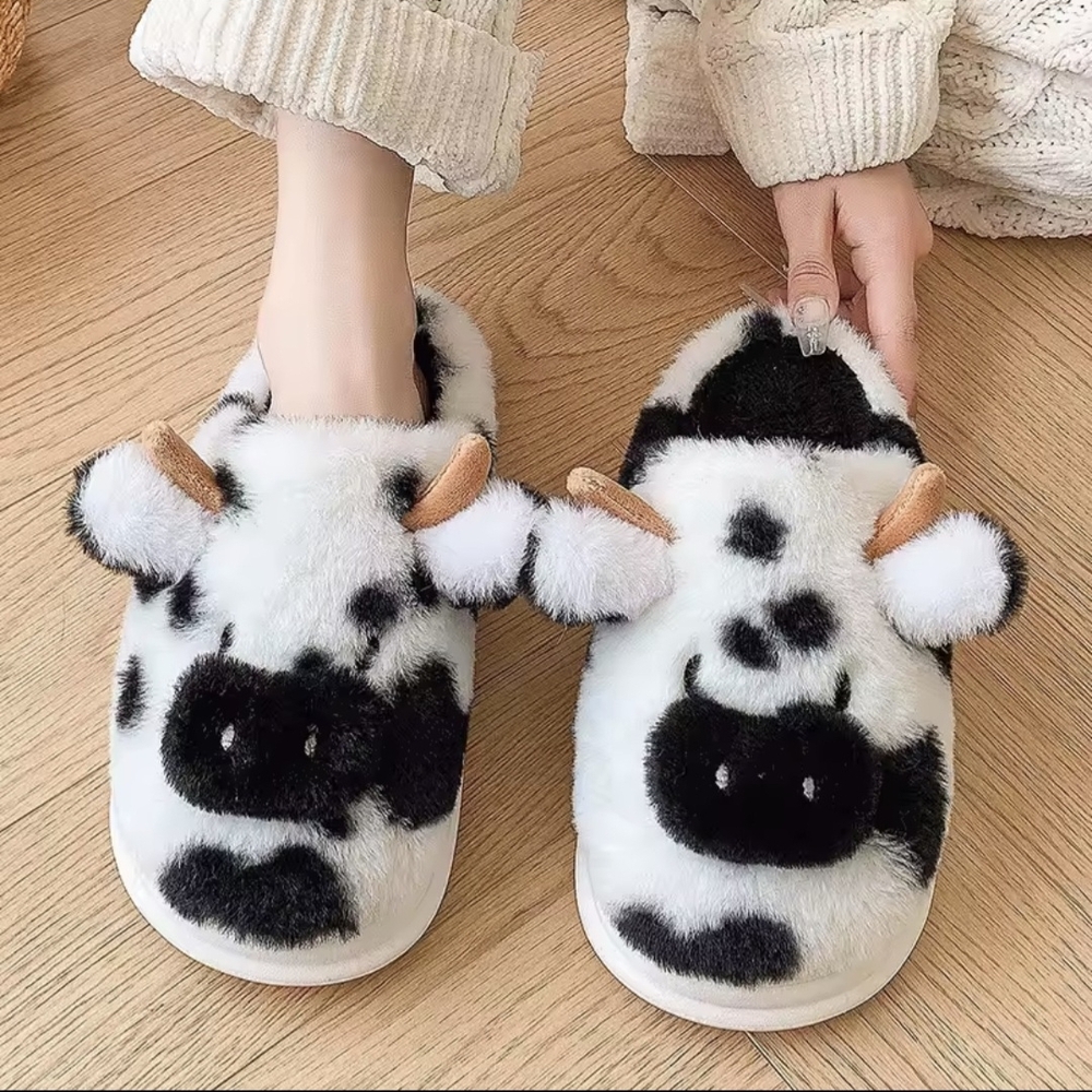 Cute Cow Plush Slippers View 2